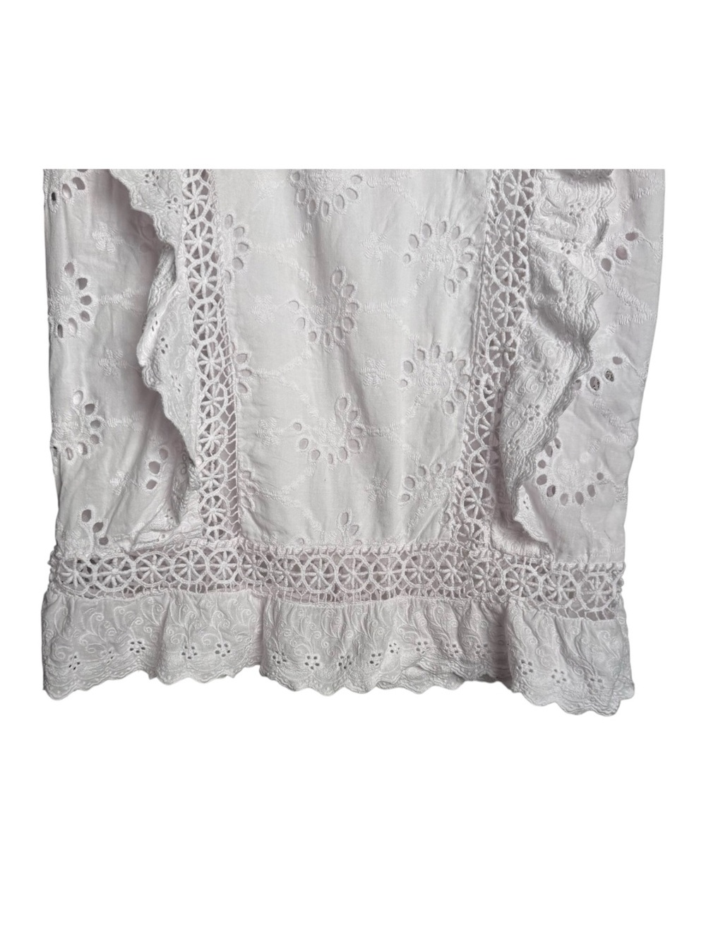 Lungo L’Arno Broderie Angleaise Eyelet Blouse Size Small White Sleeveless Italy - Picture 6 of 15